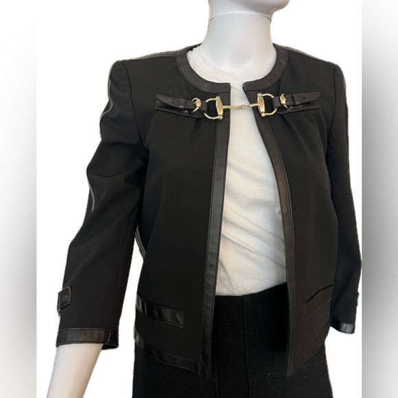 Gucci Jackets & Blazers - Black Gucci Collarless Jacket w/Horsebit Clasp and Leather Accents Size IT 38 XS